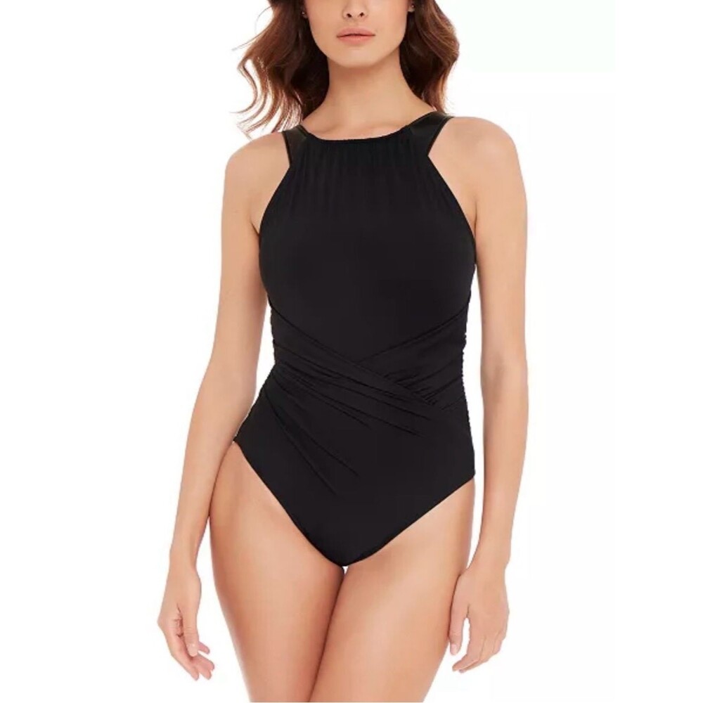 Magicsuit Moto Chic Daryl High-Neck One-Piece Swimsuit Black size 10 Swim Beach